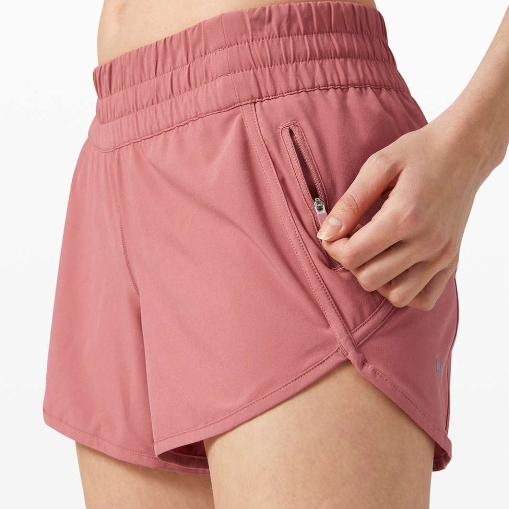 Lululemon Tracker Low-Rise Lined Short 4" in Cherry Tint